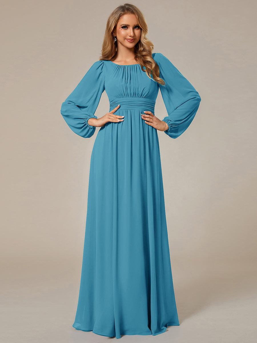Robe de demoiselle d'honneur plissée à manches longues transparente de grande taille #Couleur_Bleu Jade