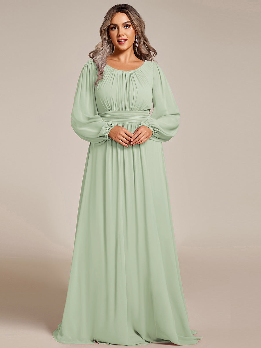 Robe demoiselle d'honneur en mousseline à taille haute Manches bouffantes #Couleur_Menthe Verte