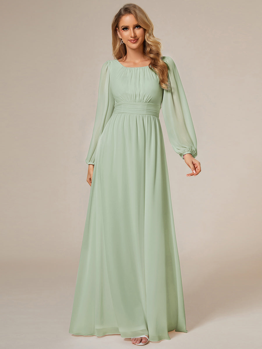 Robe demoiselle d'honneur en mousseline à taille haute Manches bouffantes #Couleur_Menthe Verte