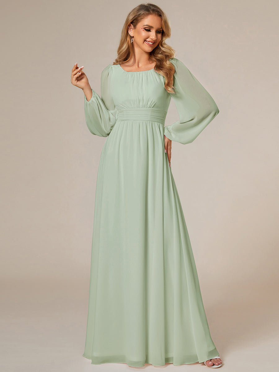 Robe demoiselle d'honneur en mousseline à taille haute Manches bouffantes #Couleur_Menthe Verte