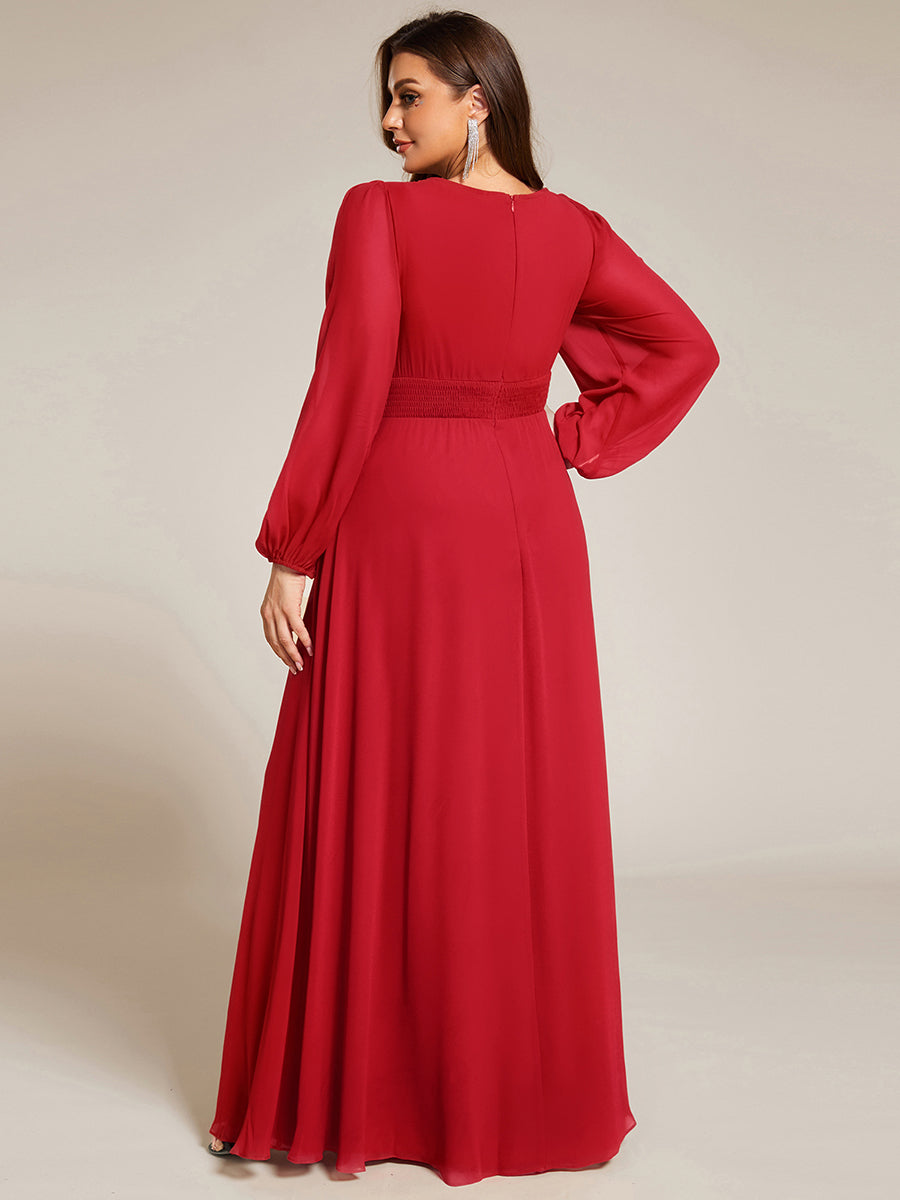 Robe demoiselle d'honneur en mousseline à taille haute Manches bouffantes #Couleur_Rouge