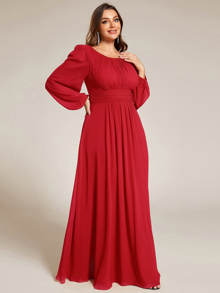 Robe demoiselle d'honneur en mousseline à taille haute Manches bouffantes #Couleur_Rouge