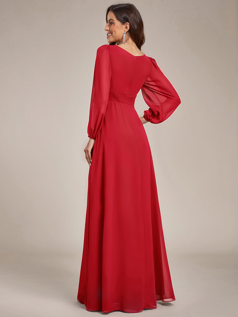 Robe demoiselle d'honneur en mousseline à taille haute Manches bouffantes #Couleur_Rouge
