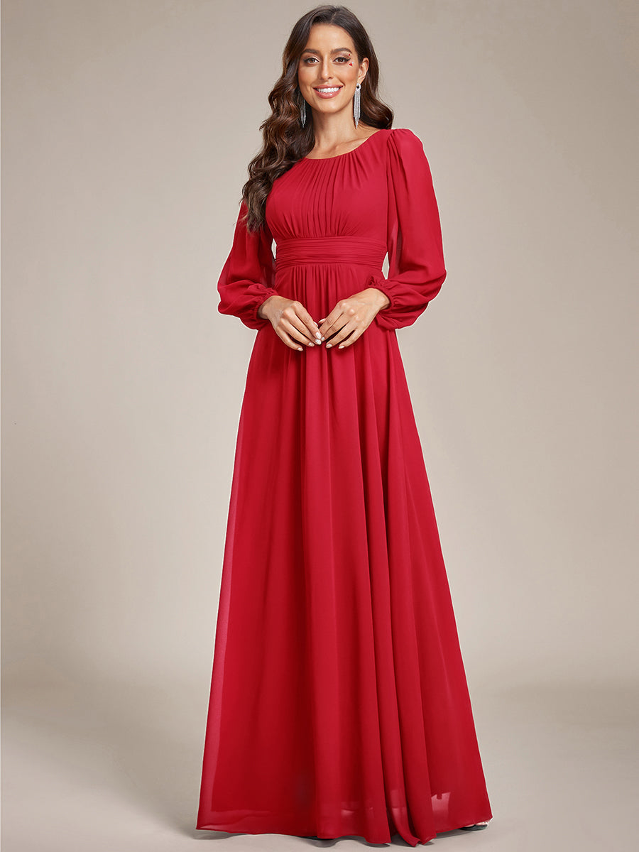 Robe demoiselle d'honneur en mousseline à taille haute Manches bouffantes #Couleur_Rouge