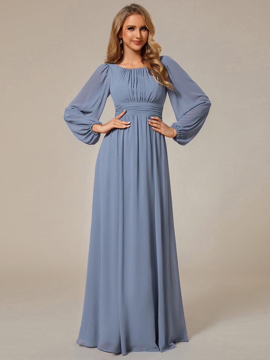 Robe de demoiselle d'honneur plissée à manches longues transparente de grande taille #Couleur_Bleu Ardoise
