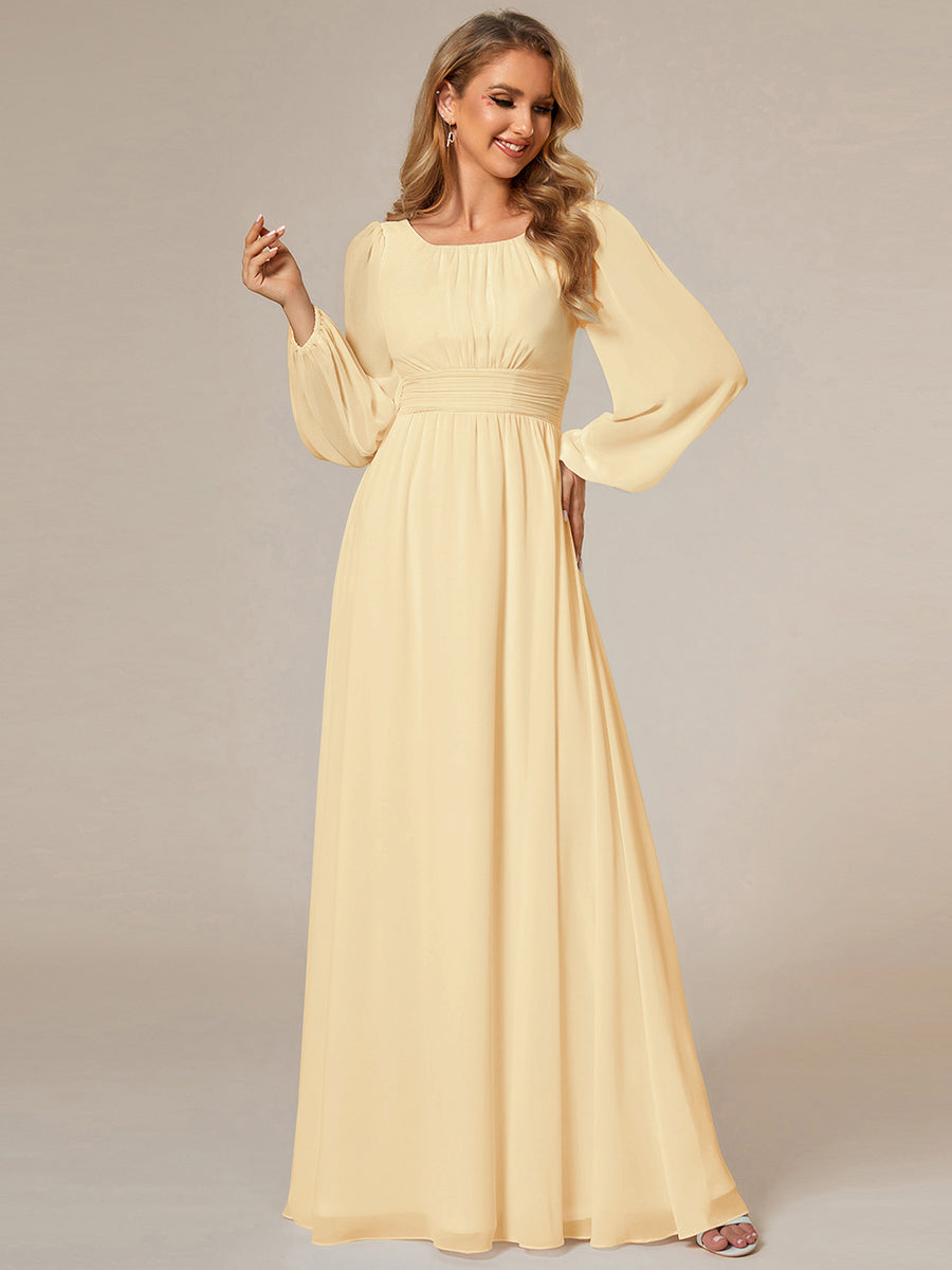 Robe demoiselle d'honneur en mousseline à taille haute Manches bouffantes #Couleur_Jaune