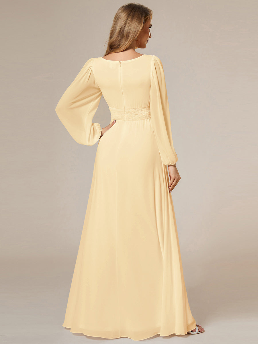 Robe demoiselle d'honneur en mousseline à taille haute Manches bouffantes #Couleur_Jaune