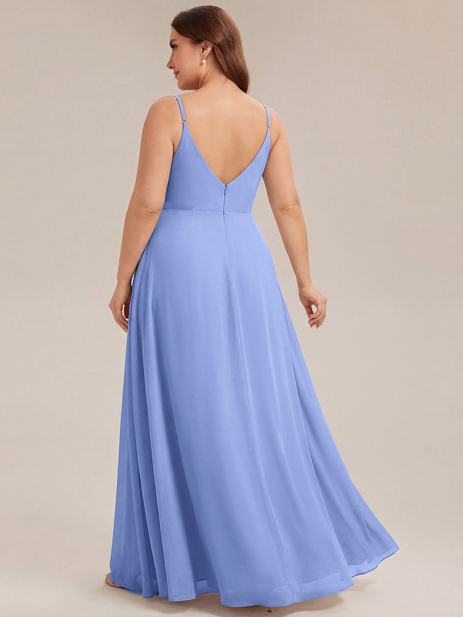 Robe de demoiselle d'honneur plissée à bretelles minces et encolure en V #Couleur_FB