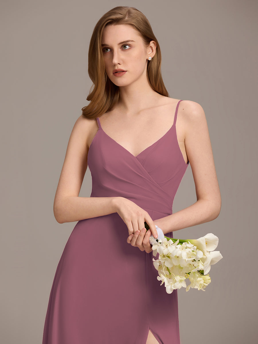 Robe d'invité de mariage trapèze en mousseline fluide à encolure ronde et longueur au genou #Couleur_Orchidee