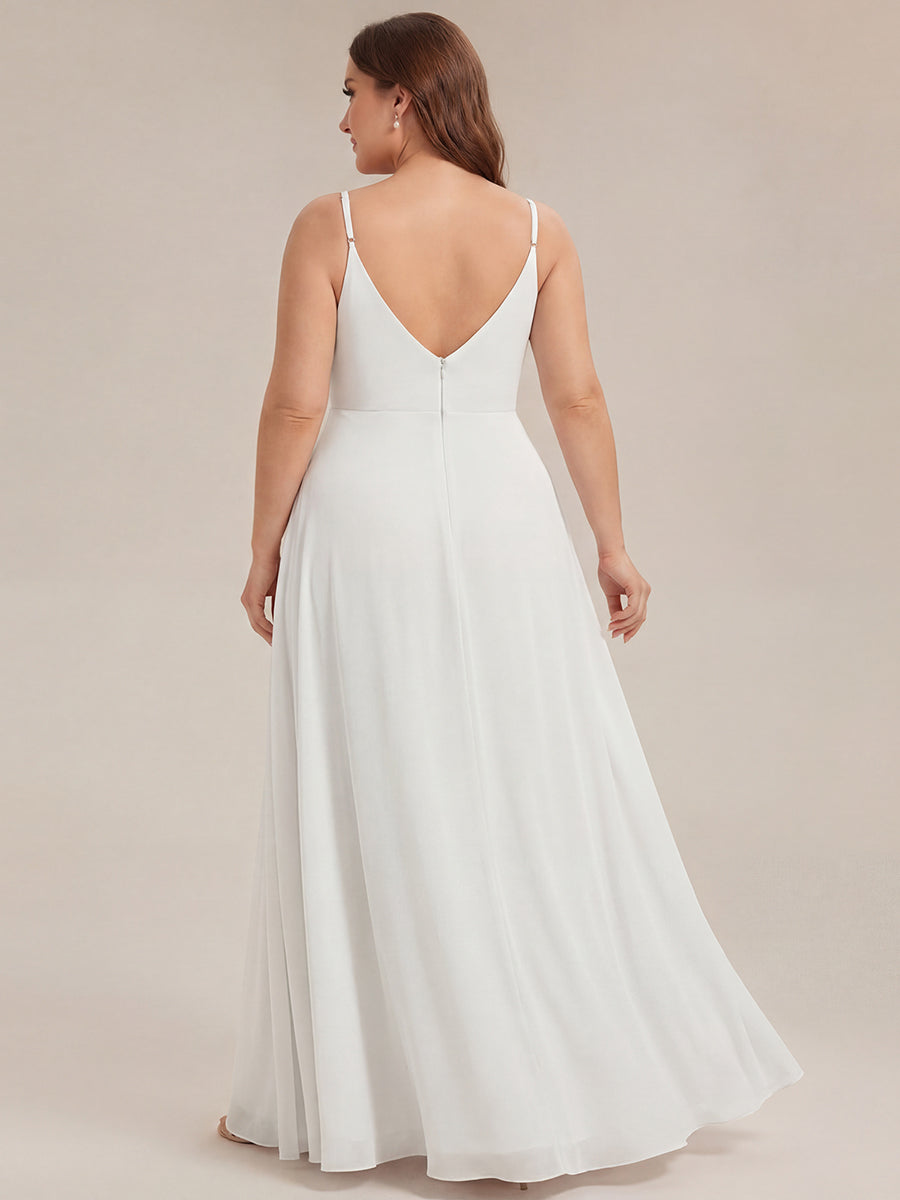 Robe de demoiselle d'honneur plissée à bretelles minces et encolure en V #Couleur_Blanc