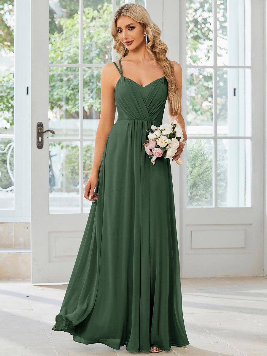 Robe demoiselle d'honneur mousseline et dentelle dos nu bretelles fines #Couleur_Eucalyptus