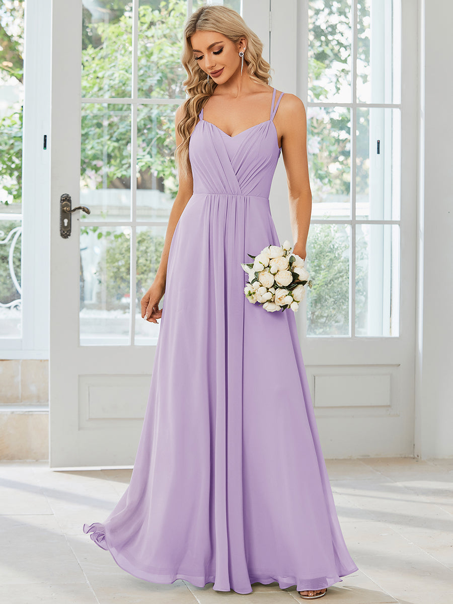 Robe demoiselle d'honneur mousseline et dentelle dos nu bretelles fines #Couleur_Lilas Givré