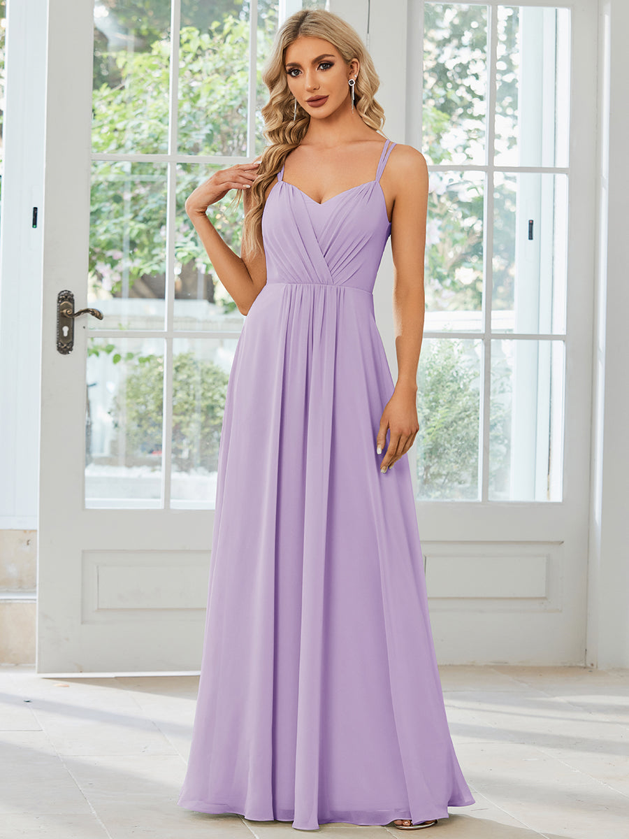 Robe demoiselle d'honneur mousseline et dentelle dos nu bretelles fines #Couleur_Lilas Givré