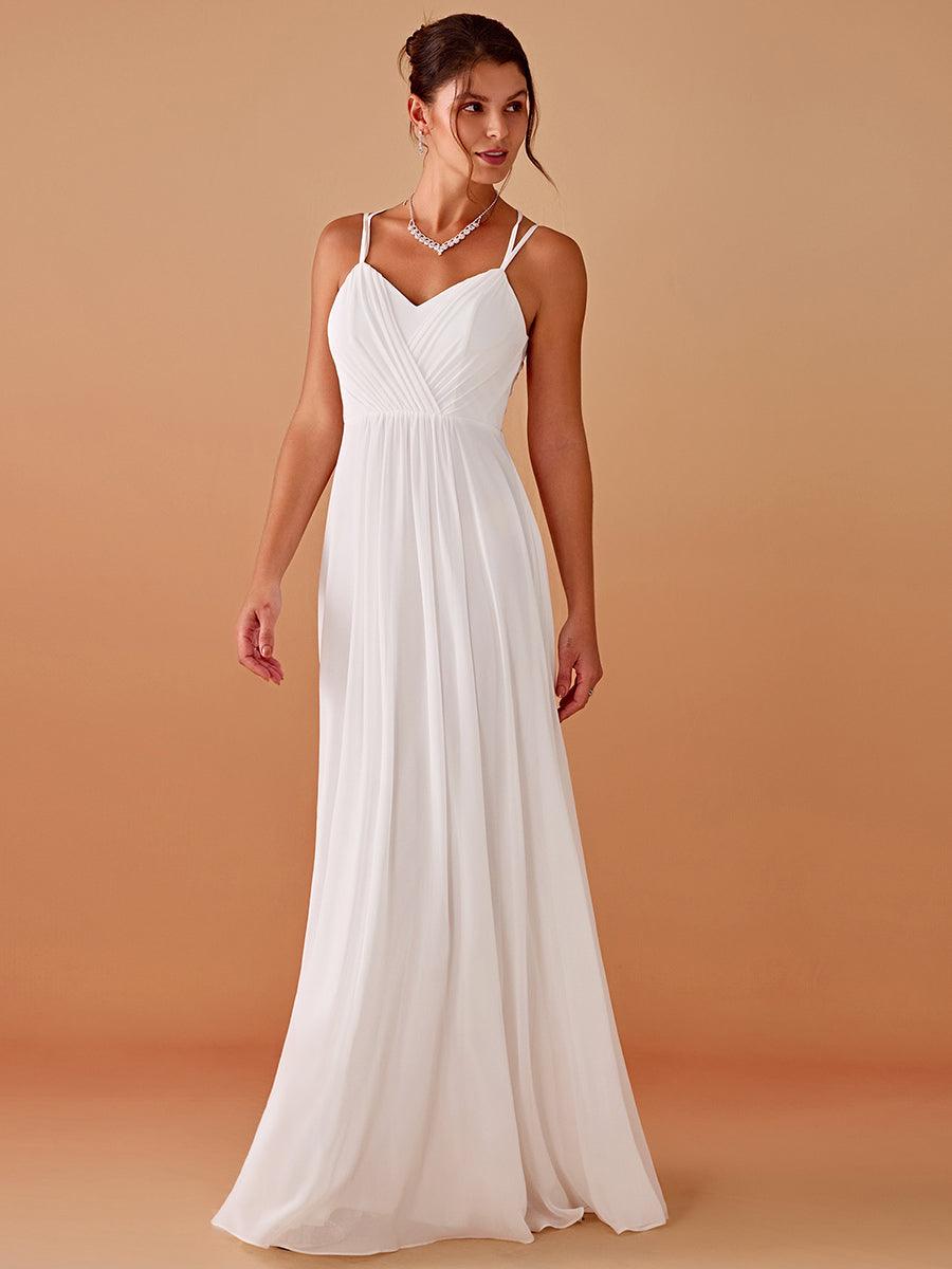 Robe demoiselle d'honneur mousseline et dentelle dos nu bretelles fines #Couleur_Blanc