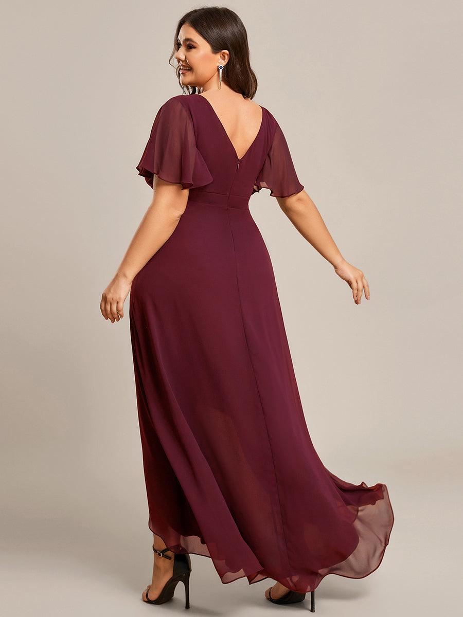 Robe demoiselle d'honneur mousseline élégante Manches lotus grande taille #Couleur_Bordeaux