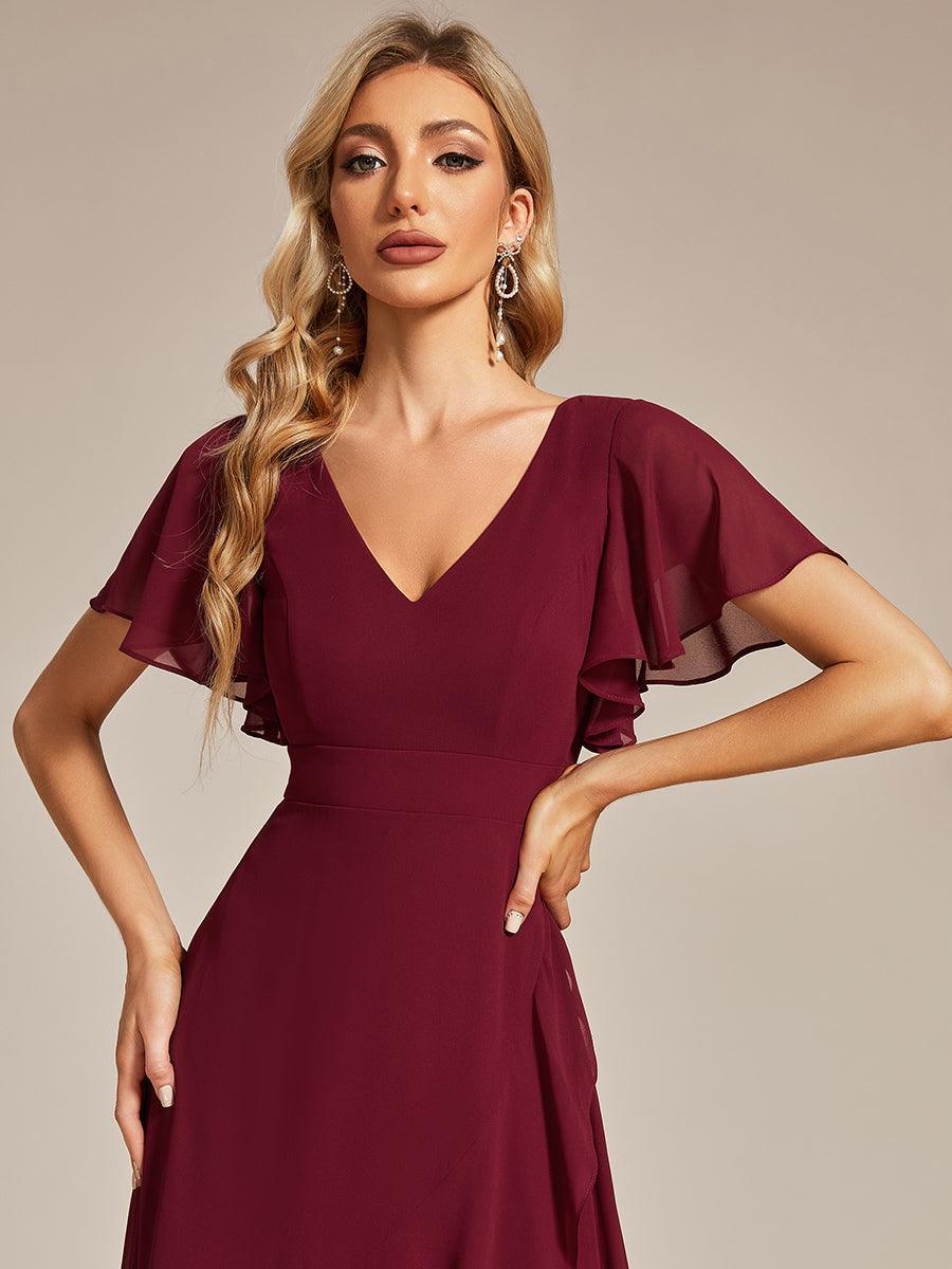 Robe demoiselle d'honneur Mousseline Ourlet en feuille de lotus Charmante #Couleur_Bordeaux