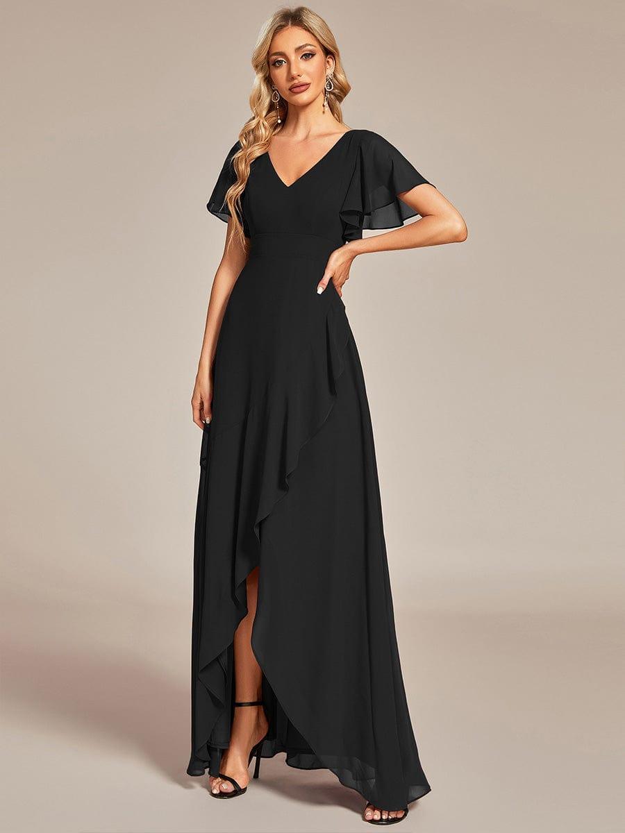 Robe demoiselle d'honneur Mousseline Ourlet en feuille de lotus Charmante #Couleur_Noir