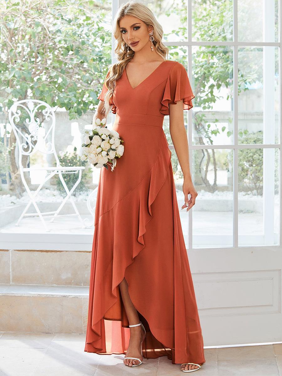 Robe demoiselle d'honneur Mousseline Ourlet en feuille de lotus Charmante #Couleur_Burnt Orange