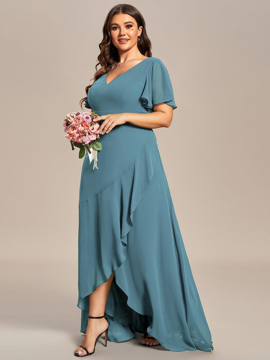 Robe demoiselle d'honneur Mousseline Ourlet en feuille de lotus Charmante #Couleur_Bleu Fume