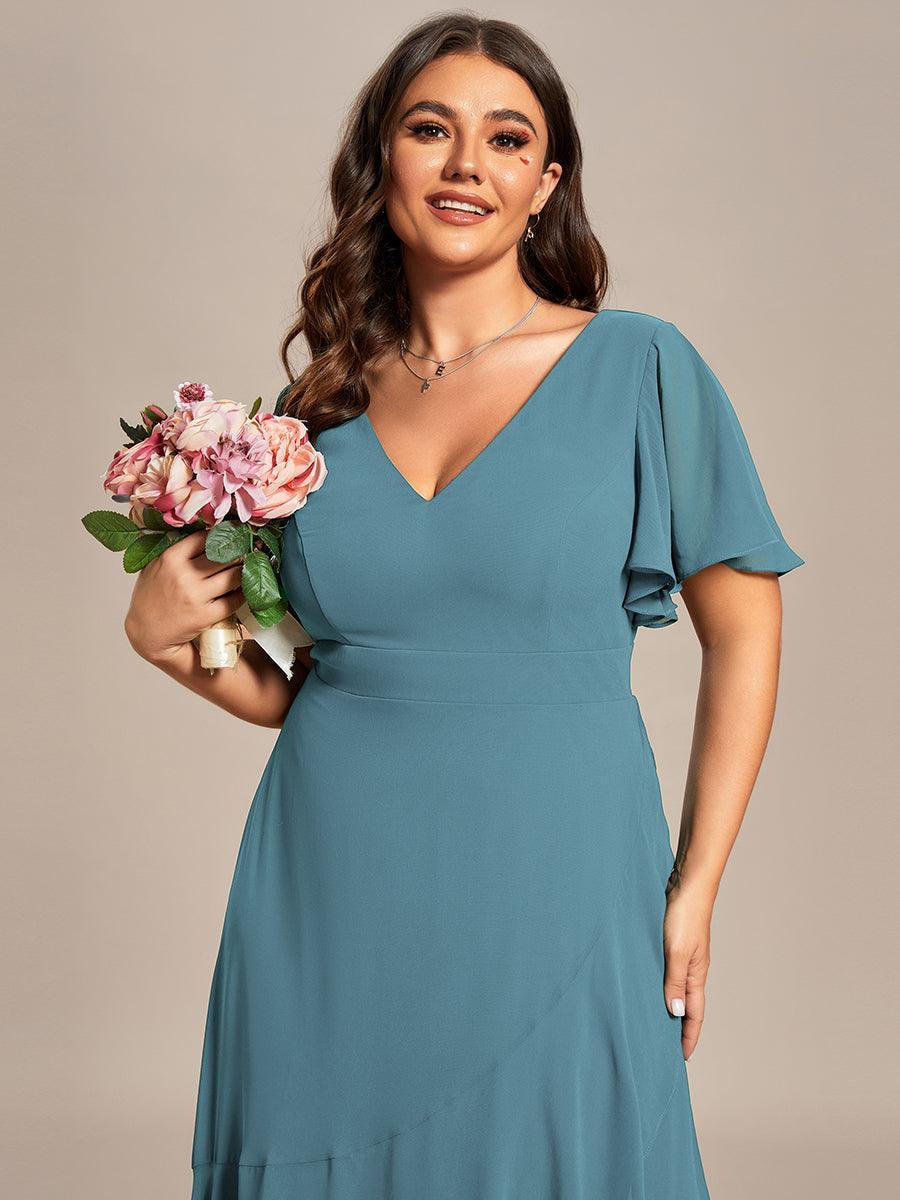Robe demoiselle d'honneur Mousseline Ourlet en feuille de lotus Charmante #Couleur_Bleu Fume