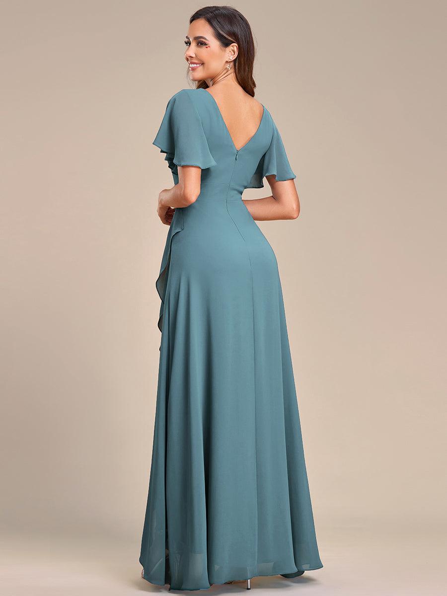 Robe demoiselle d'honneur Mousseline Ourlet en feuille de lotus Charmante #Couleur_Bleu Fume