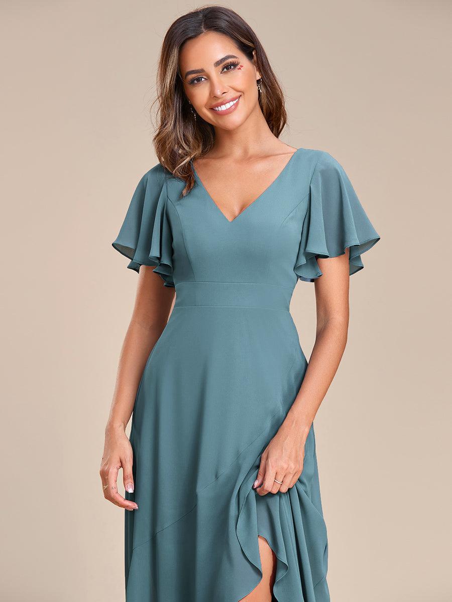 Robe demoiselle d'honneur Mousseline Ourlet en feuille de lotus Charmante #Couleur_Bleu Fume