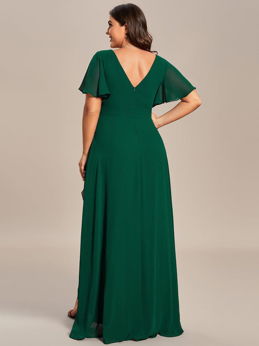 Robe demoiselle d'honneur mousseline élégante Manches lotus grande taille #Couleur_Vert Fonce