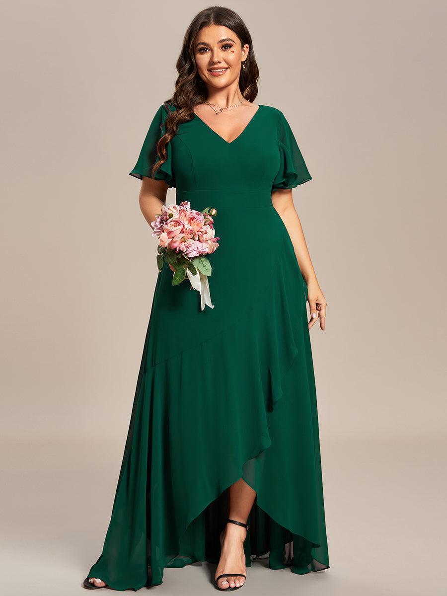 Robe demoiselle d'honneur Mousseline Ourlet en feuille de lotus Charmante #Couleur_Vert Fonce