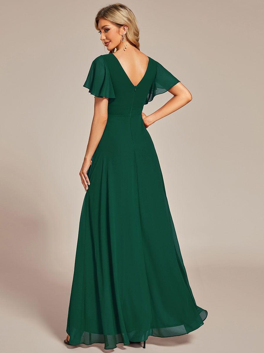 Robe demoiselle d'honneur Mousseline Ourlet en feuille de lotus Charmante #Couleur_Vert Fonce