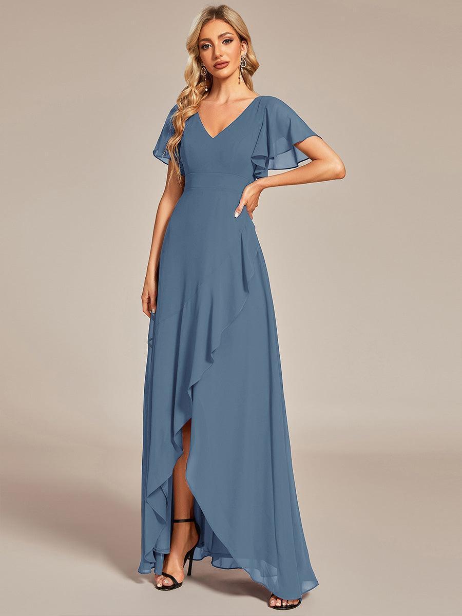 Taille personnalisée Robe demoiselle d'honneur Ourlet en feuille lotus Charmante #Couleur_Marine Fume
