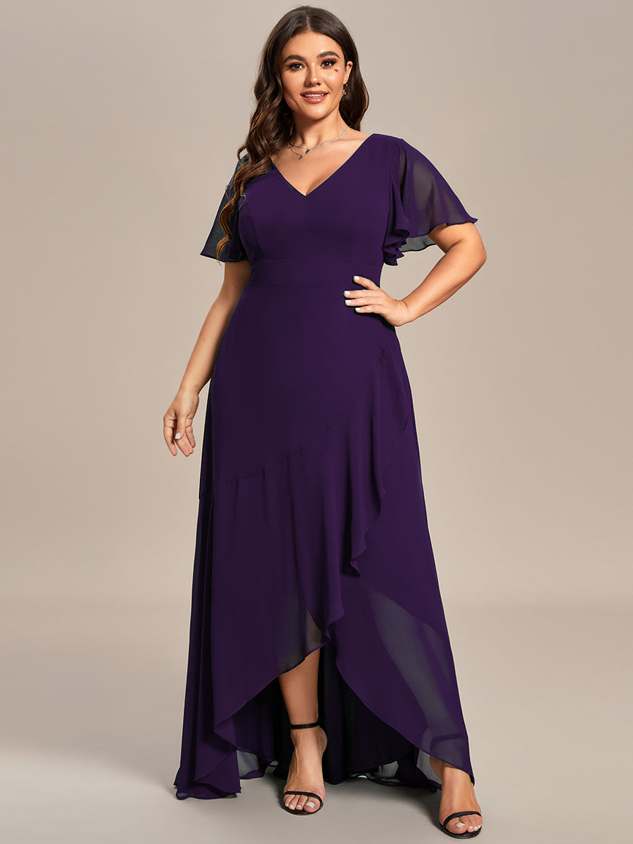 Robe demoiselle d'honneur Mousseline Ourlet en feuille de lotus Charmante #Couleur_Violet Fonce