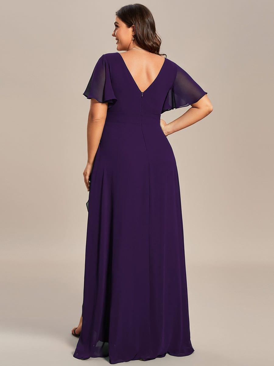 Robe demoiselle d'honneur mousseline élégante Manches lotus grande taille #Couleur_Violet Fonce