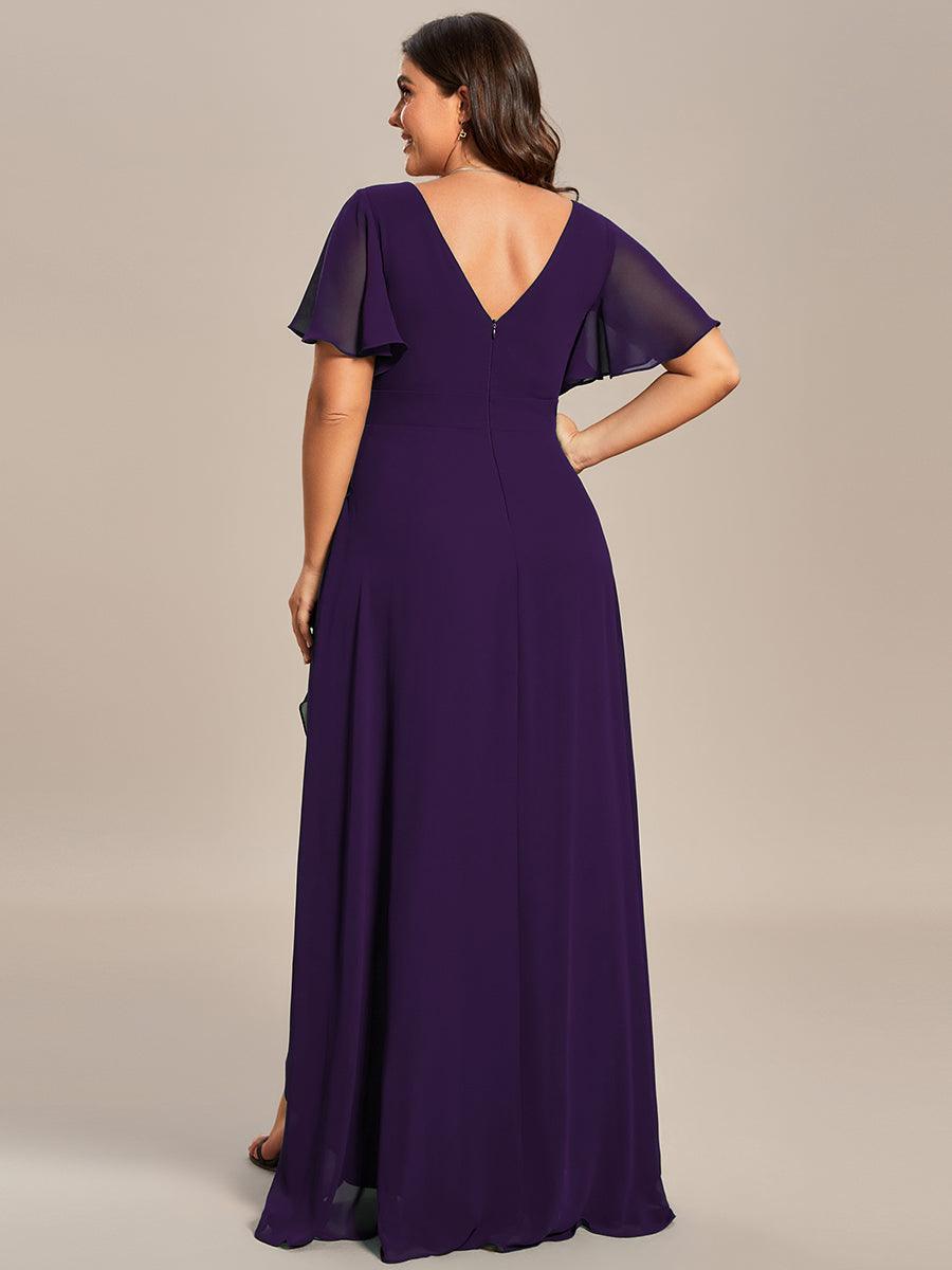 Robe demoiselle d'honneur Mousseline Ourlet en feuille de lotus Charmante #Couleur_Violet Fonce