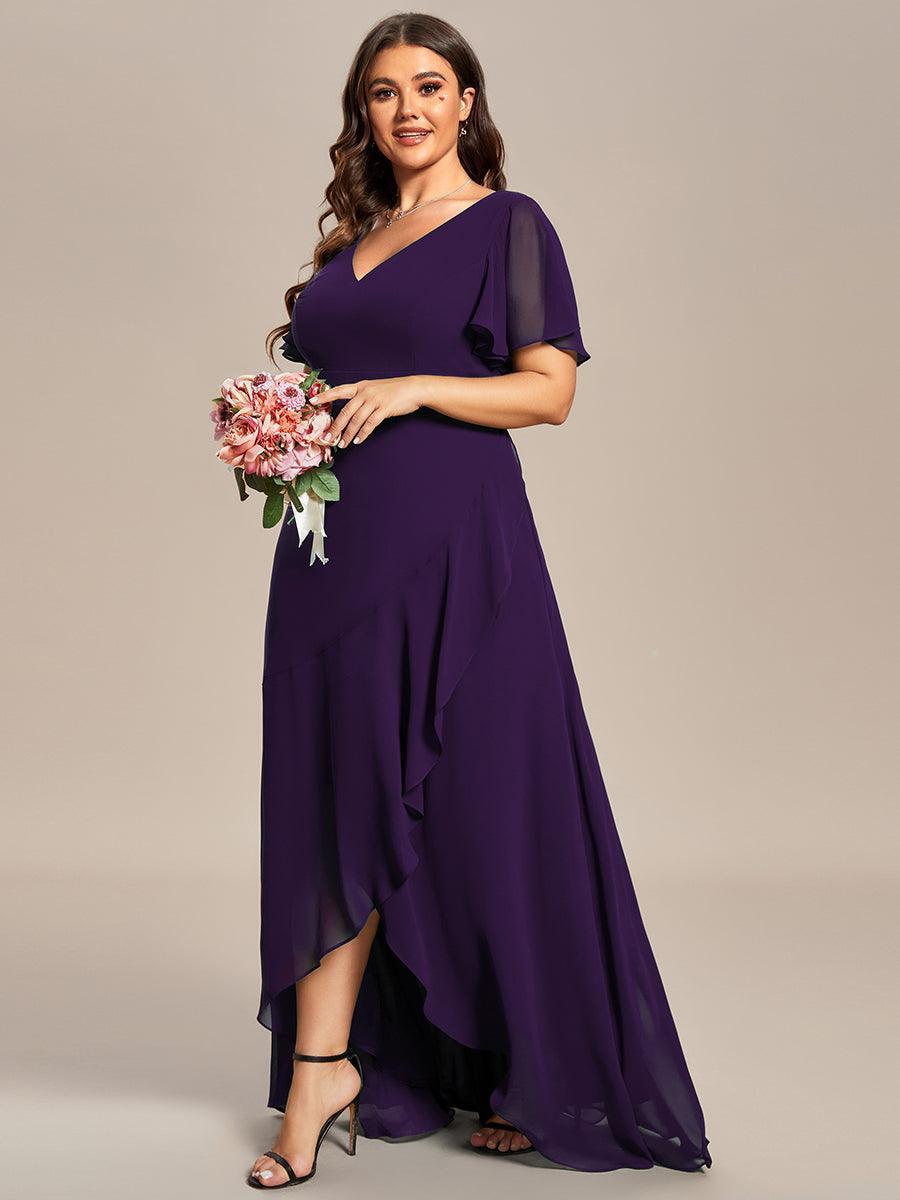 Robe demoiselle d'honneur Mousseline Ourlet en feuille de lotus Charmante #Couleur_Violet Fonce