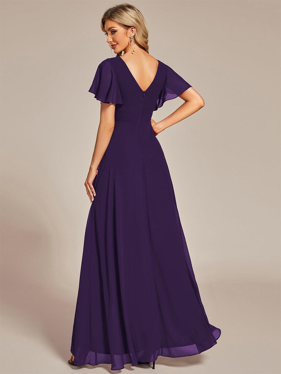 Robe demoiselle d'honneur Mousseline Ourlet en feuille de lotus Charmante #Couleur_Violet Fonce