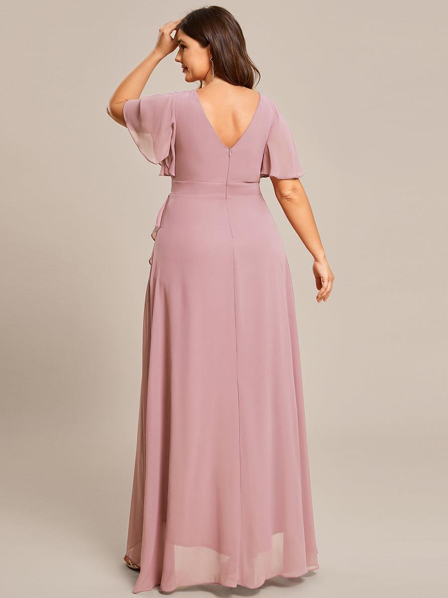 Robe demoiselle d'honneur Mousseline Ourlet en feuille de lotus Charmante #Couleur_Rose fumee