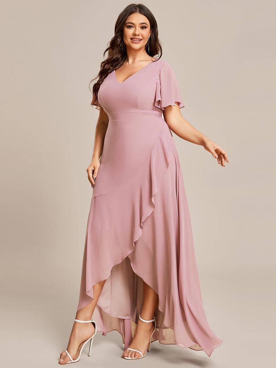 Robe demoiselle d'honneur Mousseline Ourlet en feuille de lotus Charmante #Couleur_Rose fumee