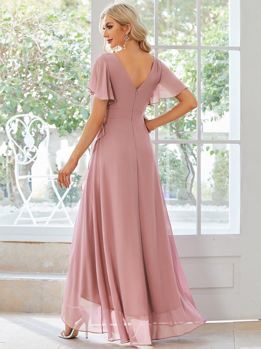 Robe demoiselle d'honneur Mousseline Ourlet en feuille de lotus Charmante #Couleur_Rose fumee