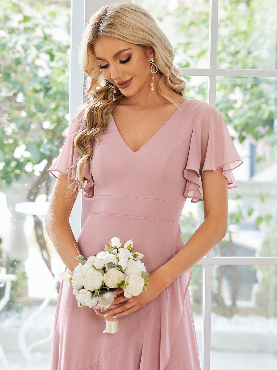 Robe demoiselle d'honneur Mousseline Ourlet en feuille de lotus Charmante #Couleur_Rose fumee