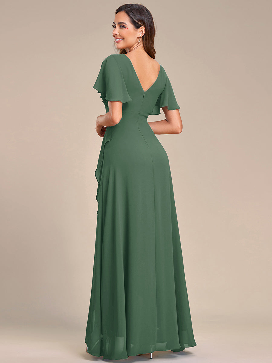 Robe demoiselle d'honneur Mousseline Ourlet en feuille de lotus Charmante #Couleur_Eucalyptus