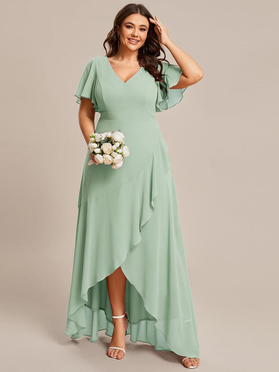 Robe demoiselle d'honneur mousseline élégante Manches lotus grande taille #Couleur_Menthe Verte