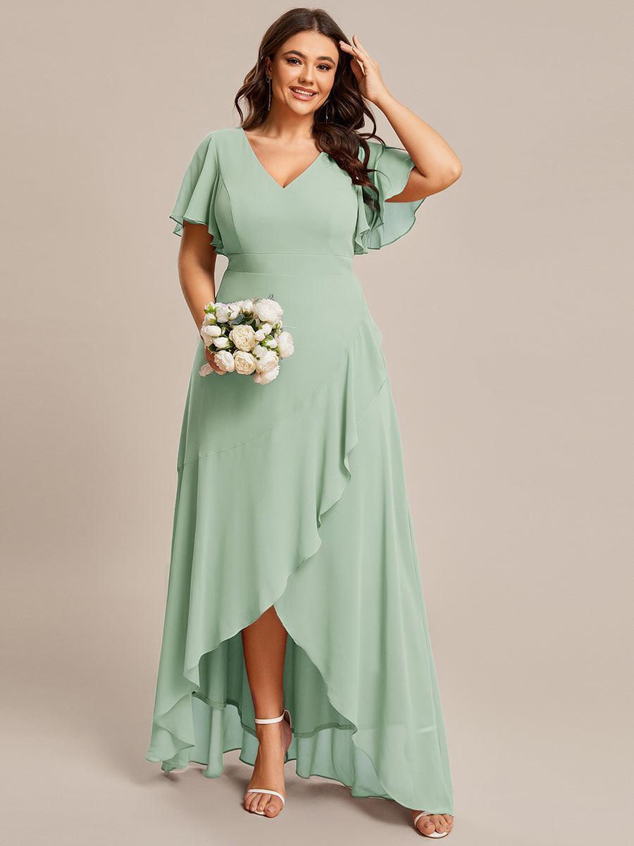 Robe demoiselle d'honneur Mousseline Ourlet en feuille de lotus Charmante #Couleur_Menthe Verte
