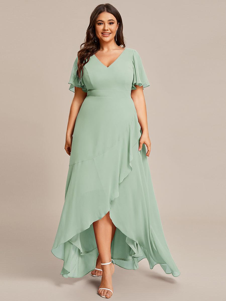 Robe demoiselle d'honneur mousseline élégante Manches lotus grande taille #Couleur_Menthe Verte
