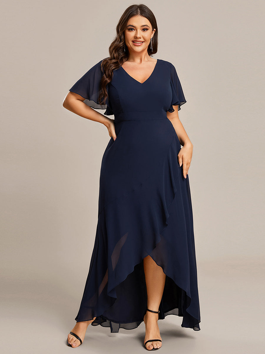 Robe demoiselle d'honneur Mousseline Ourlet en feuille de lotus Charmante #Couleur_Bleu Marine