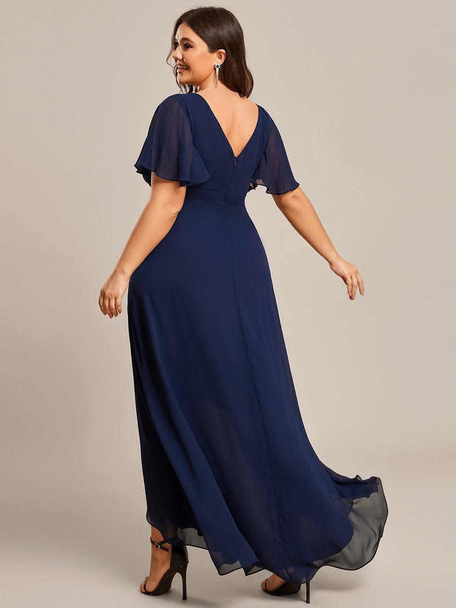 Robe demoiselle d'honneur Mousseline Ourlet en feuille de lotus Charmante #Couleur_Bleu Marine