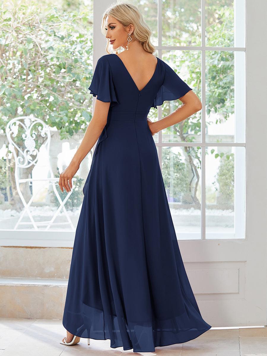 Robe demoiselle d'honneur Mousseline Ourlet en feuille de lotus Charmante #Couleur_Bleu Marine