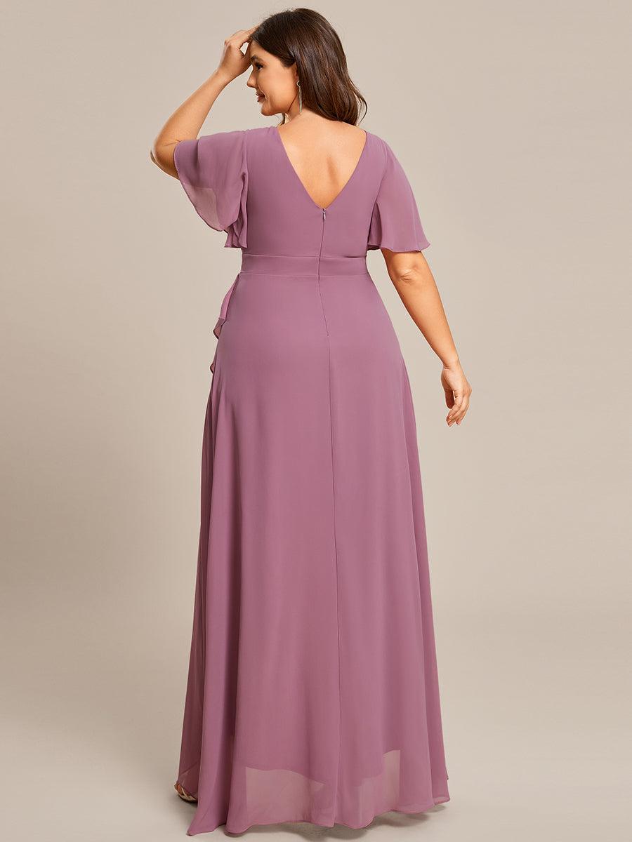 Robe demoiselle d'honneur mousseline élégante Manches lotus grande taille #Couleur_Orchidee