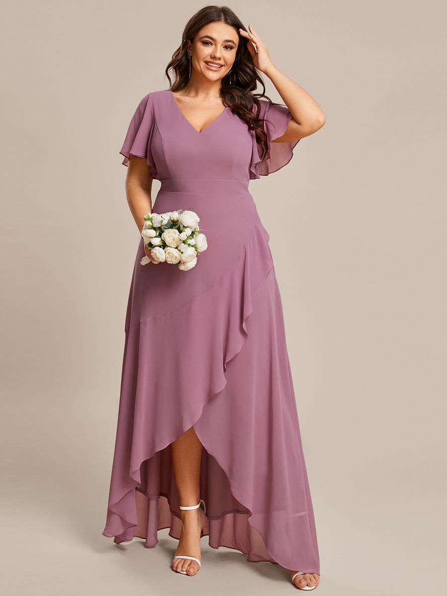 Robe demoiselle d'honneur mousseline élégante Manches lotus grande taille #Couleur_Orchidee