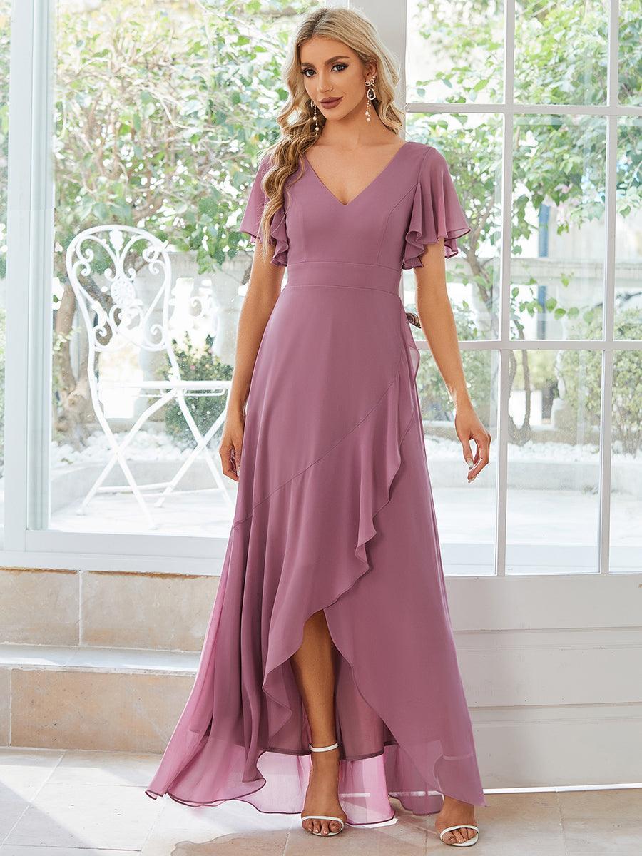 Robe demoiselle d'honneur Mousseline Ourlet en feuille de lotus Charmante #Couleur_Orchidee