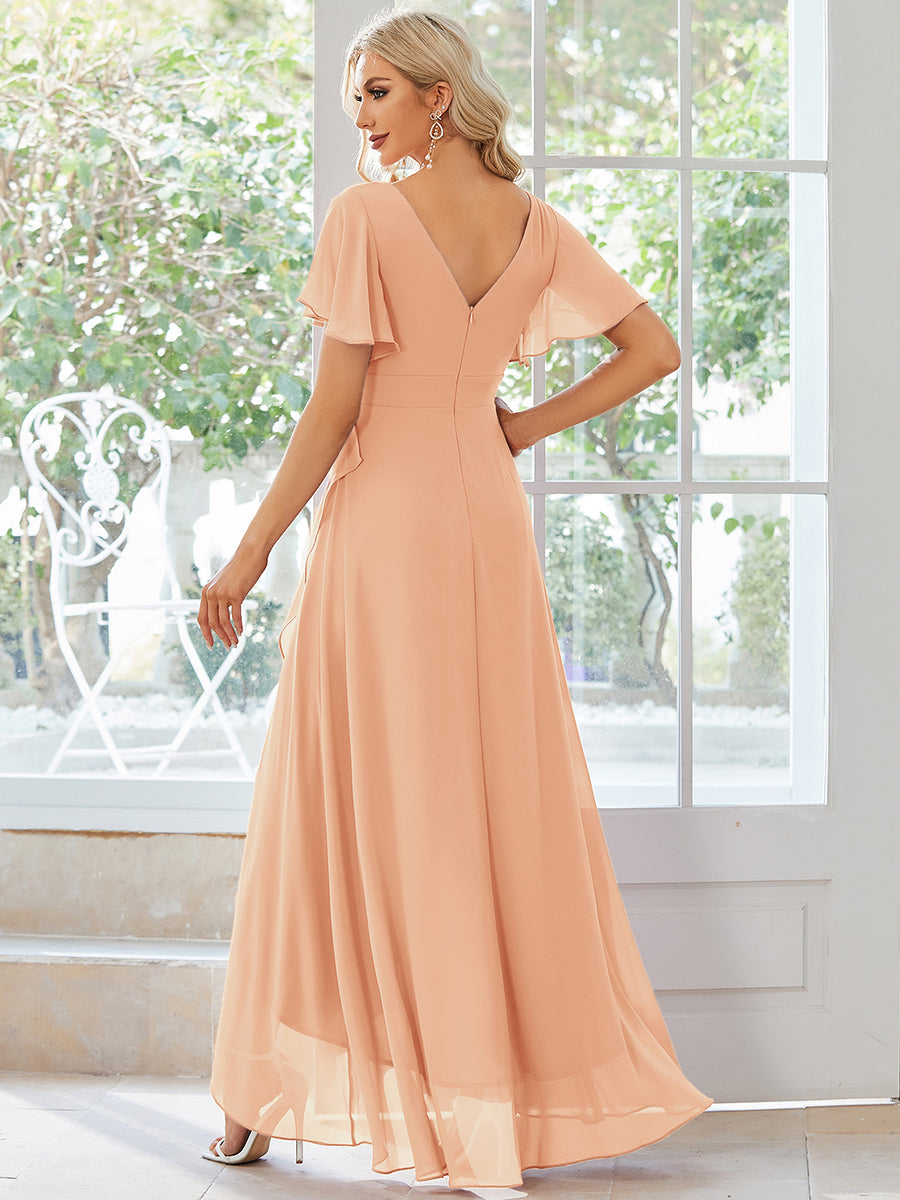 Taille personnalisée Robe demoiselle d'honneur Ourlet en feuille lotus Charmante #Couleur_Pêche